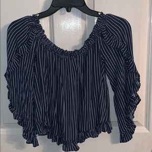 Cute dark blue & white stripped crop top & flowy